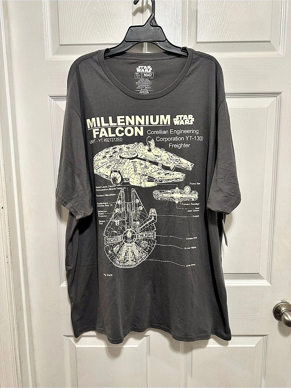 Star Wars Millennium Falcon Technical Schematics Graphic Tee Gray 3XL NWT